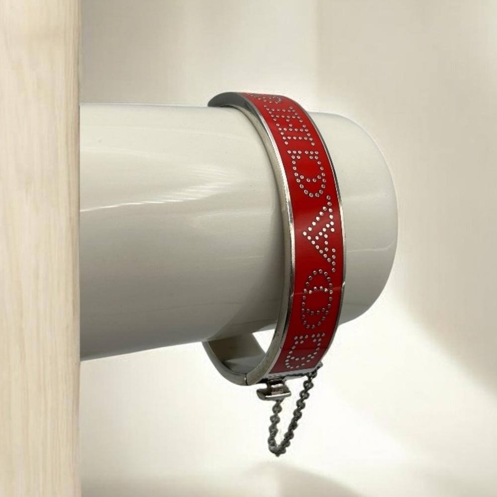 Vintage Coach Red Enamel Logo Bangle Bracelet – Hinged with Safety Chain 7” - Picture 11 of 13